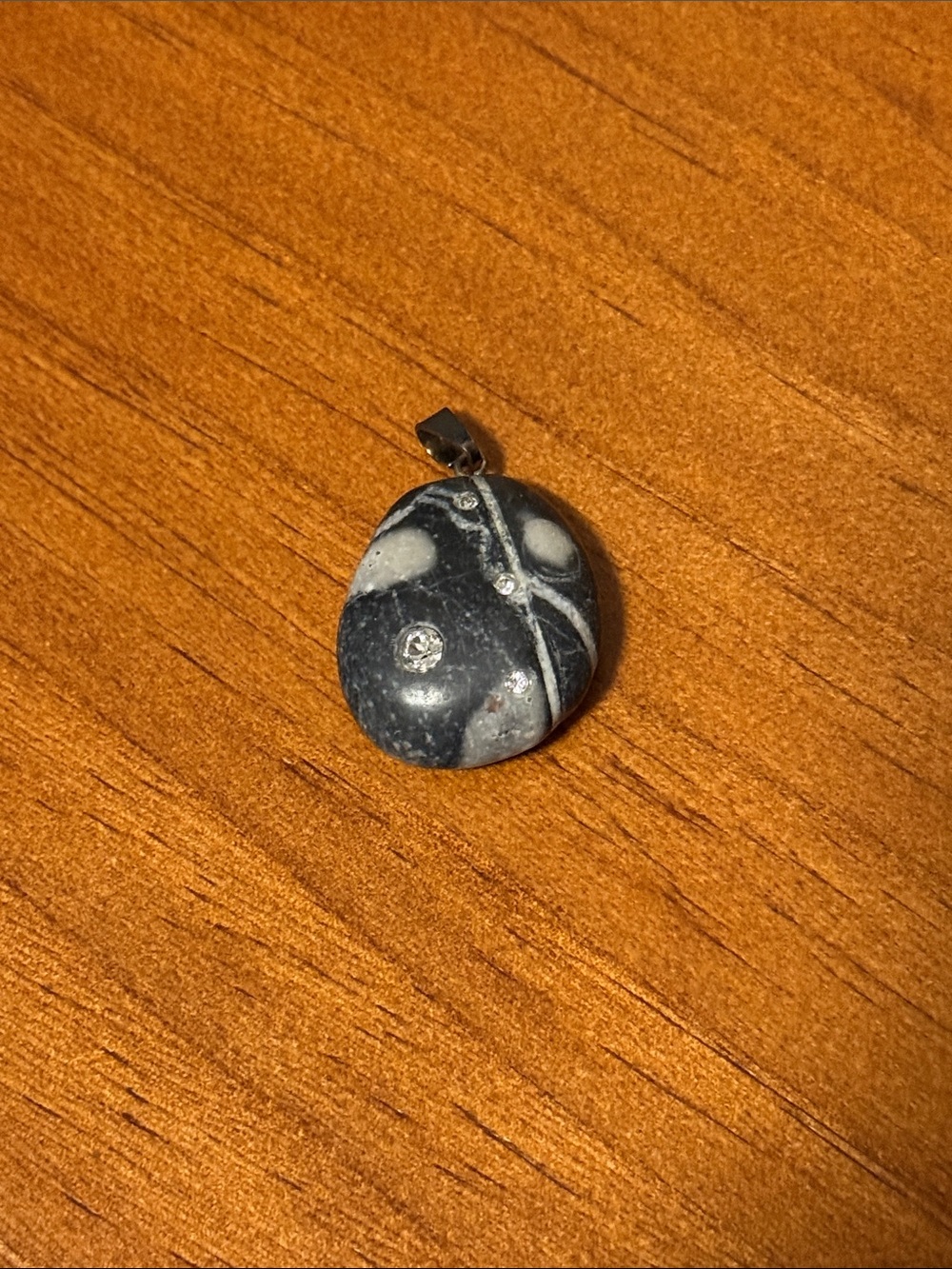 Handmade Black and White Stone Pendant Necklace with Swarovski Crystals